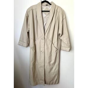 Vintage 80’s Jacqueline Ferrar Beige Off White Leather Long Jacket Medium Large
